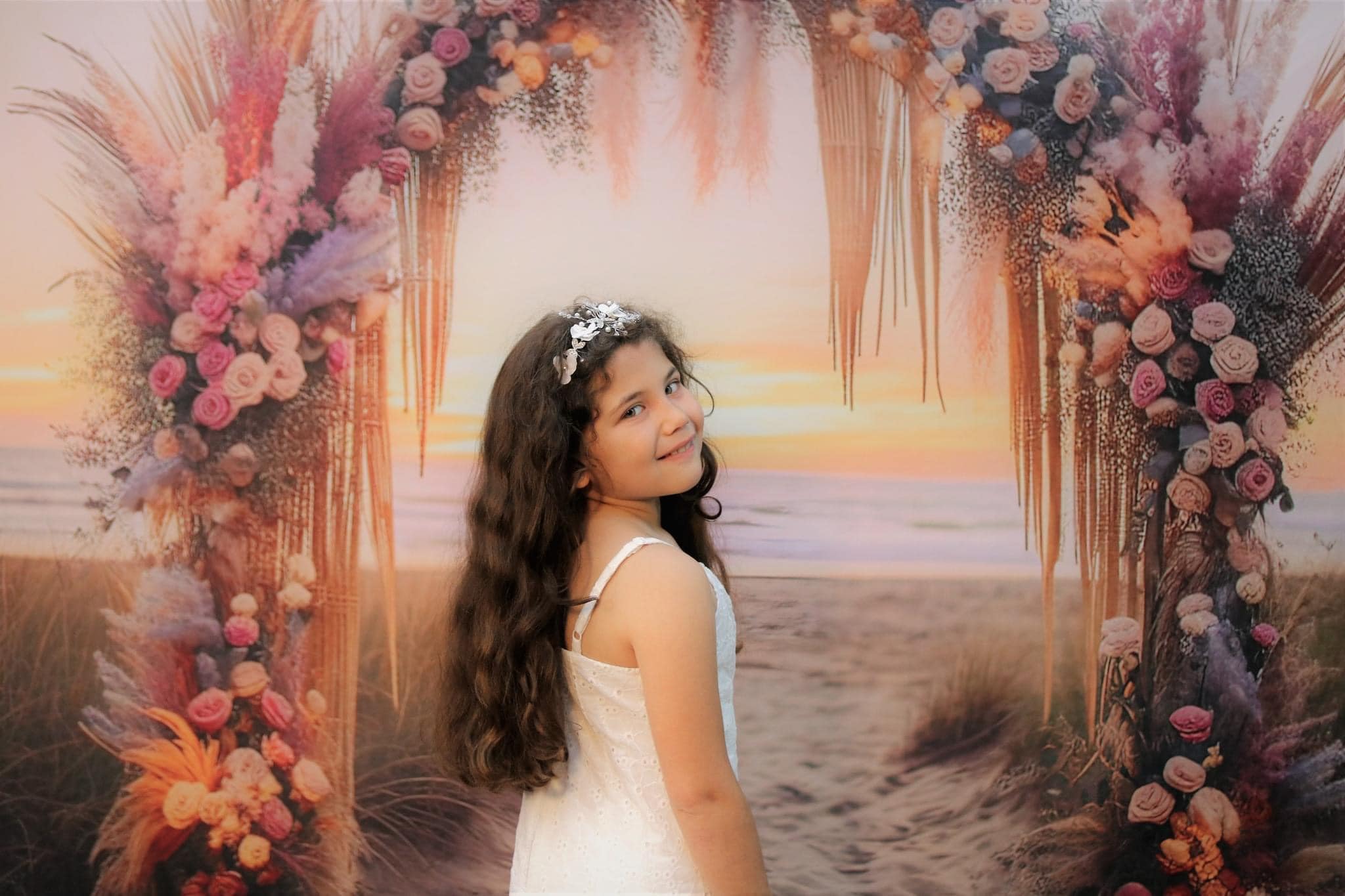 Kate Beaux-Arts Plage Coucher du soleil Toile de fond conçue par Mini MakeBelieve - Kate Backdrop FR