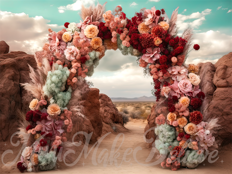 Kate Beaux-Arts Arche Florale Désert Montagne Toile de fond conçue par Mini MakeBelieve