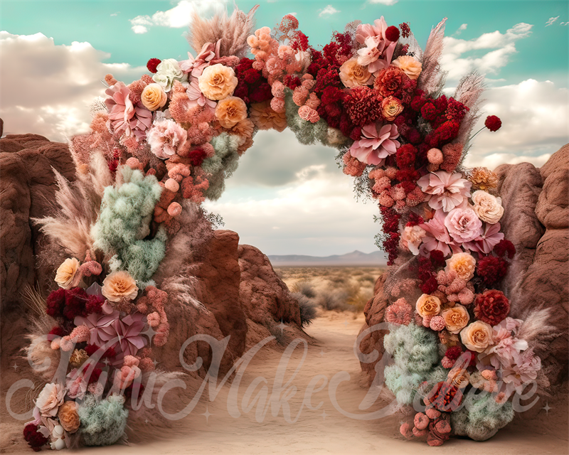 Kate Beaux-Arts Arche Florale Désert Montagne Toile de fond conçue par Mini MakeBelieve