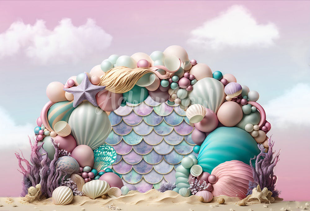 Kate Sirène Arc de ballons Toile de fond conçu par Ashley Paul - Kate Backdrop FR