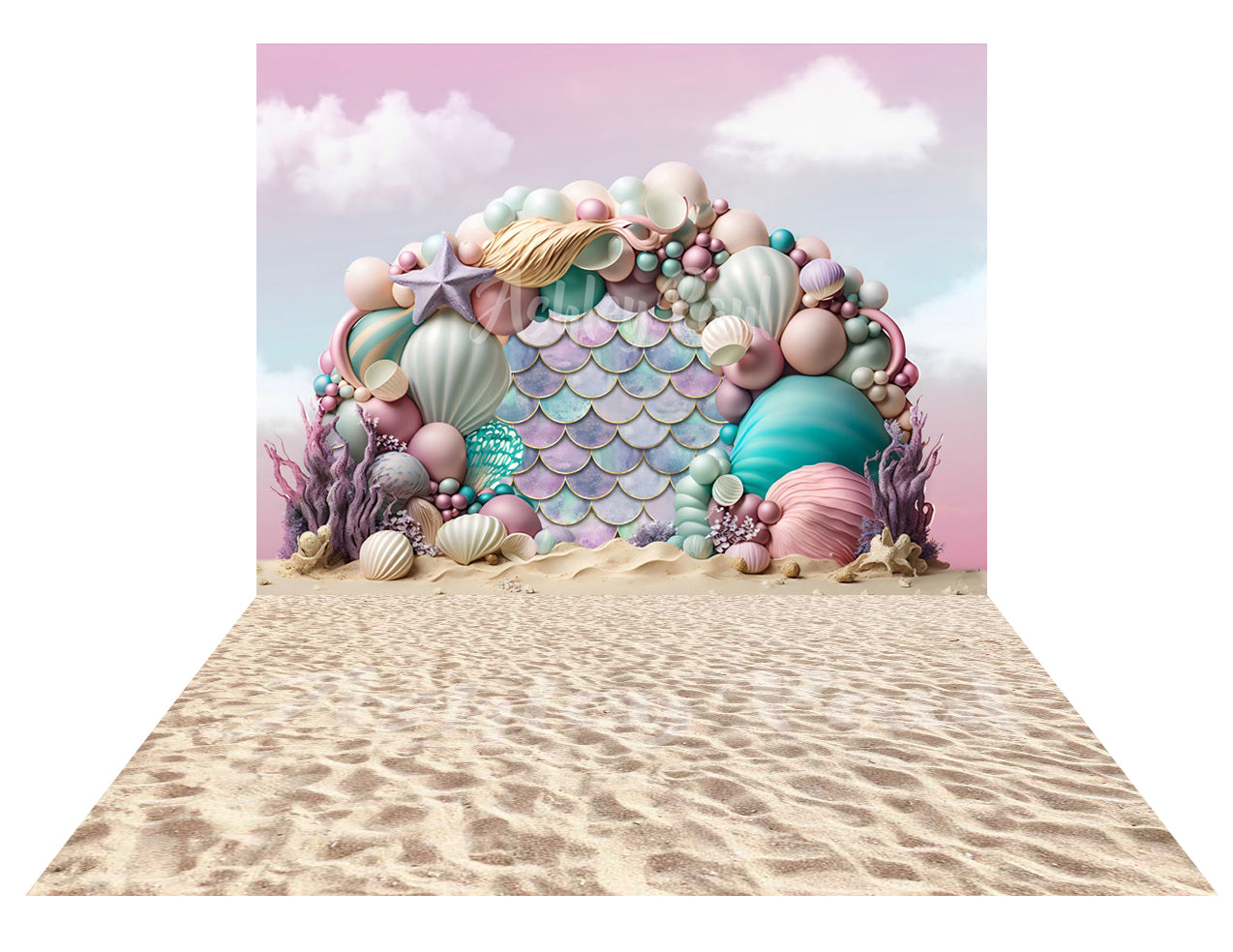 Kate Sirène Arc de ballons Toile de fond+Plage de sable Été Toile de fond - Kate Backdrop FR