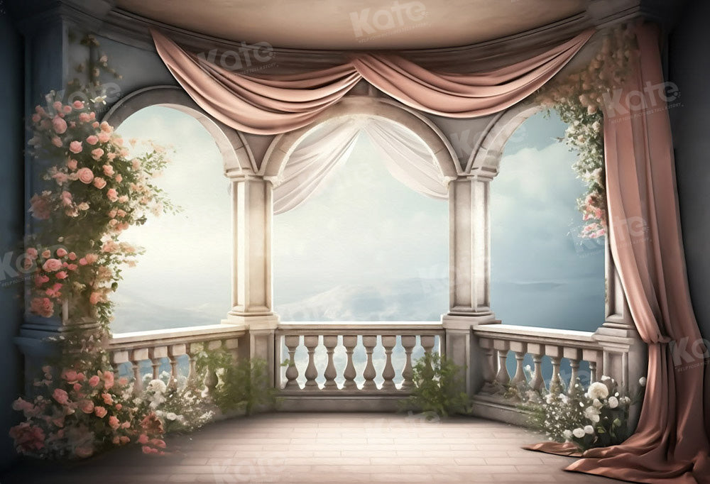 Kate Fleurs Rétro Romantique Balcon Scène Toile de fond pour la photographie