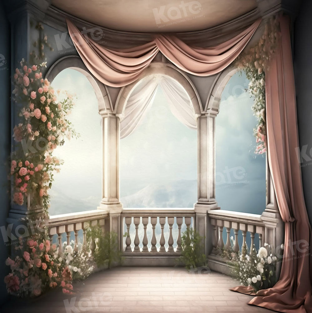 Kate Fleurs Rétro Romantique Balcon Scène Toile de fond pour la photographie - Kate Backdrop FR