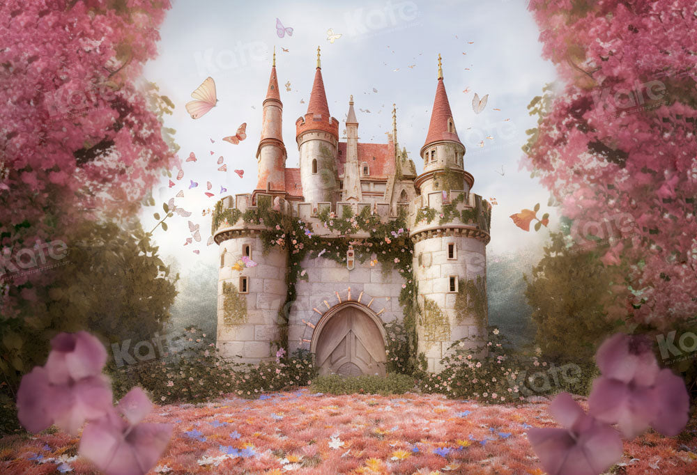 Kate Château Onirique Fleurs roses Toile de fond Conçu par Chain Photographie - Kate Backdrop FR