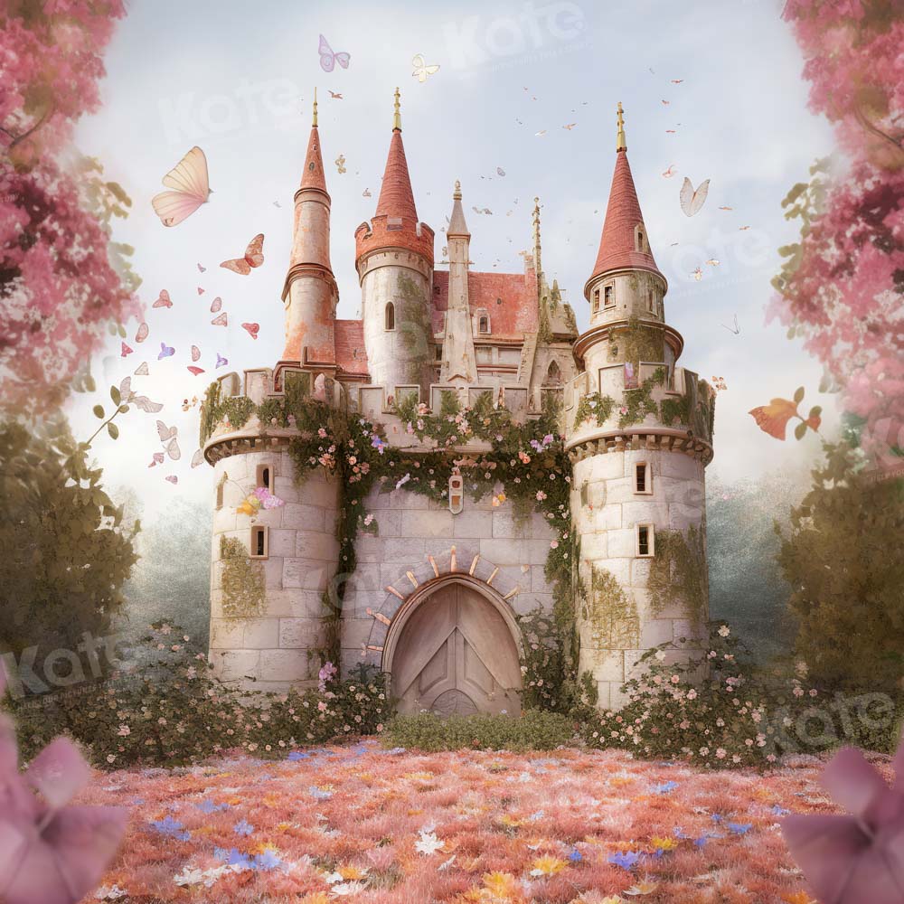 Kate Château Onirique Fleurs roses Toile de fond Conçu par Chain Photographie - Kate Backdrop FR