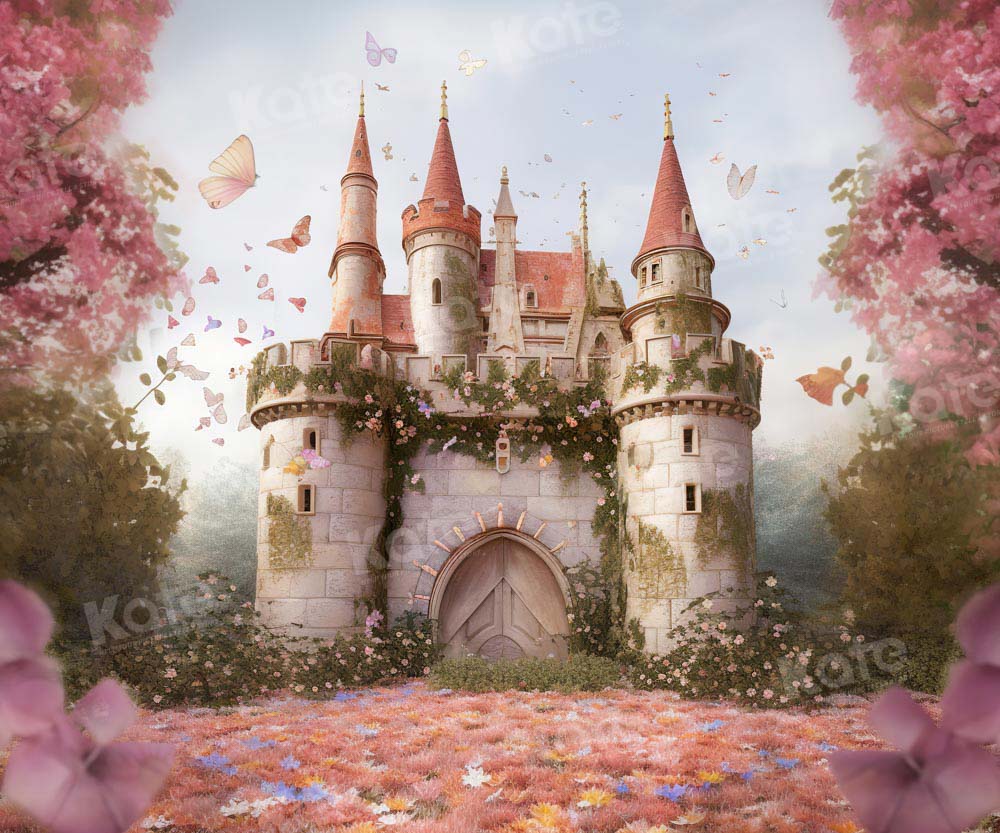 Kate Château Onirique Fleurs roses Toile de fond Conçu par Chain Photographie - Kate Backdrop FR