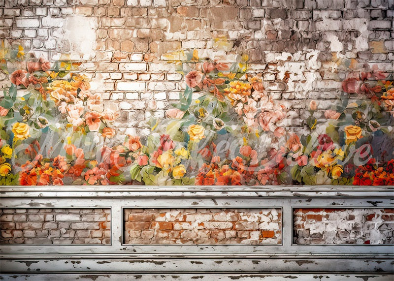 Kate Floral Peinture Mur de briques picturales Toile de fond conçue par Mini MakeBelieve