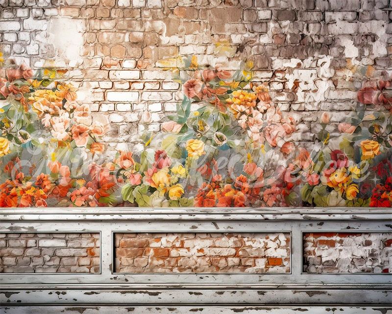 Kate Floral Peinture Mur de briques picturales Toile de fond conçue par Mini MakeBelieve