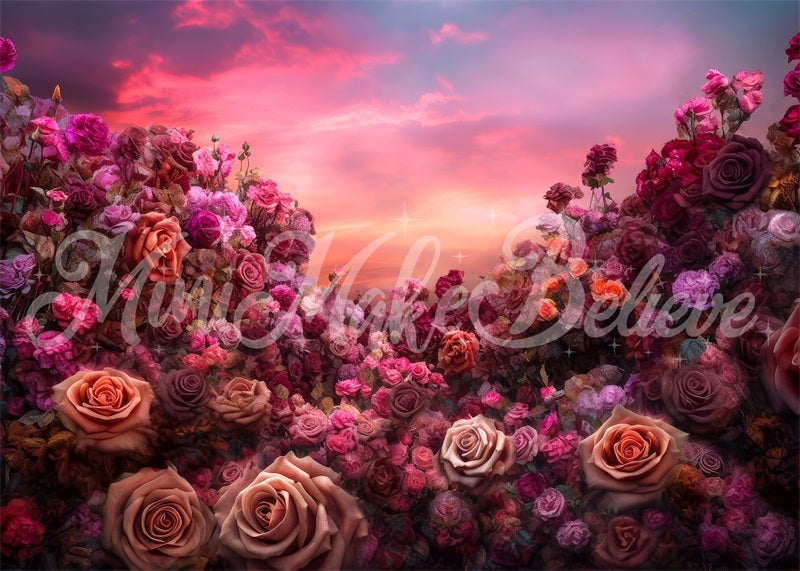 Kate Beaux-Arts Floral Coucher de soleil Roses Toile de fond conçue par Mini MakeBelieve - Kate Backdrop FR
