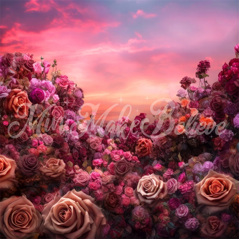 Kate Beaux-Arts Floral Coucher de soleil Roses Toile de fond conçue par Mini MakeBelieve - Kate Backdrop FR