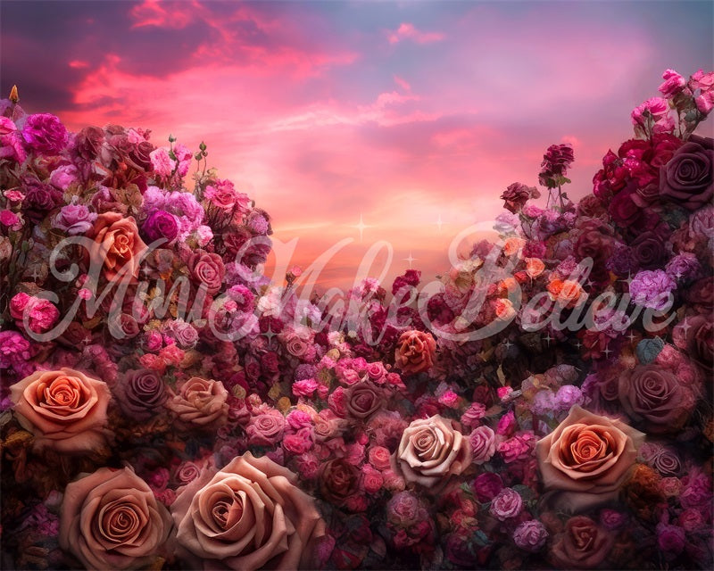 Kate Beaux-Arts Floral Coucher de soleil Roses Toile de fond conçue par Mini MakeBelieve