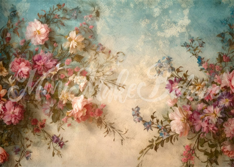 Kate Beaux-Arts Floral Rétro Fleurs Peinture Toile de fond conçue par Mini MakeBelieve - Kate Backdrop FR