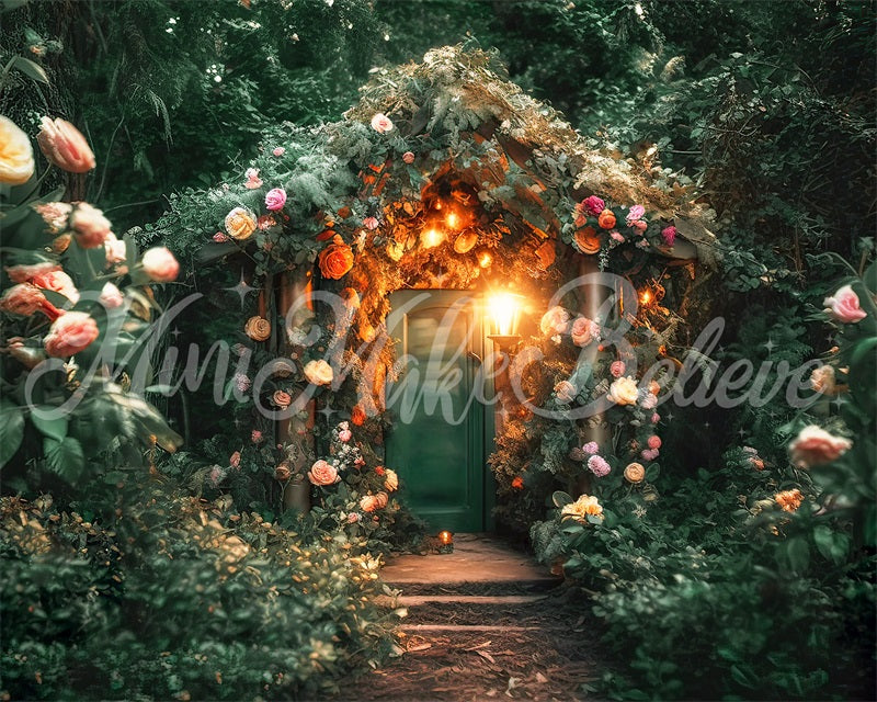 Kate Forêt Maison de fée Fleurs Toile de fond conçue par Mini MakeBelieve
