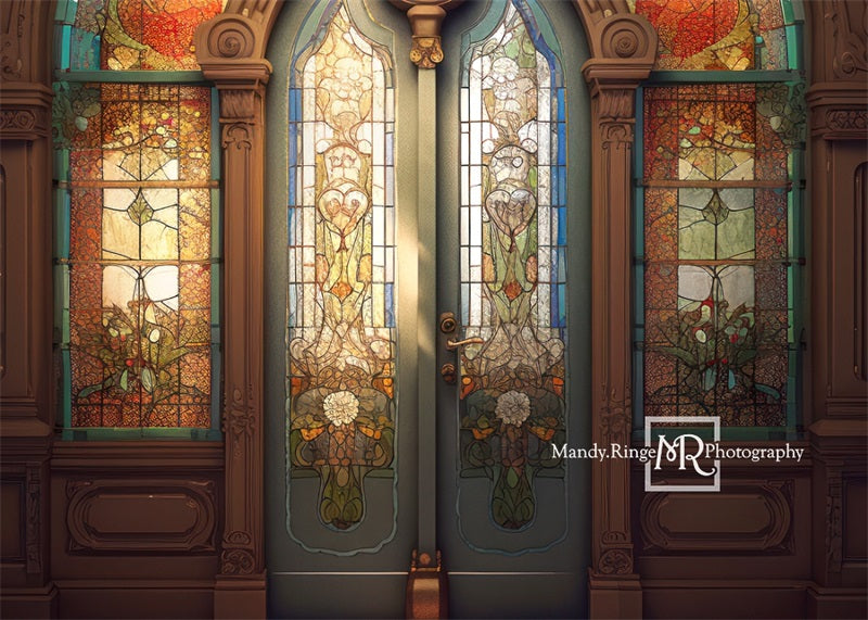 Kate Arqué Vitrail Église Porte Toile de fond conçue par Mandy Ringe - Kate Backdrop FR
