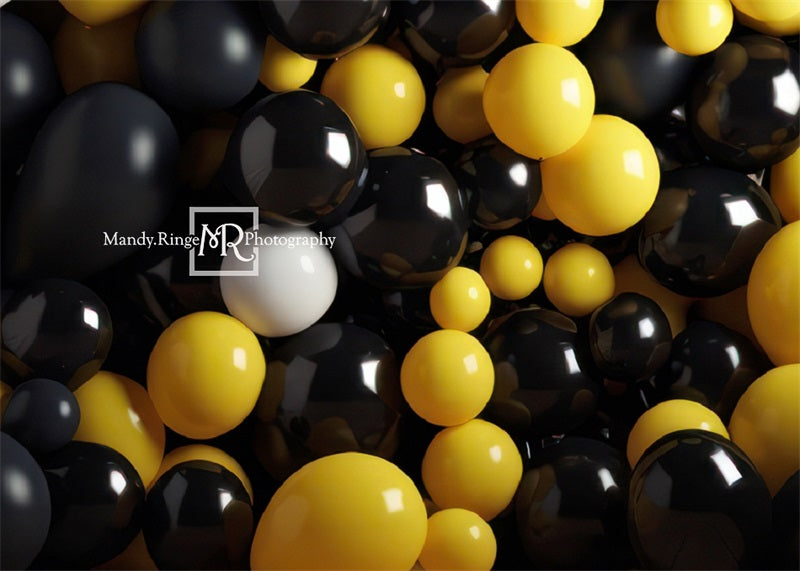 Kate Noir Jaune Ballons Cake smash Toile de fond conçue par Mandy Ringe Photographie