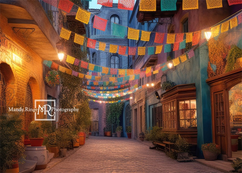 Kate Cinco de Mayo Fête Rue décorée Toile de fond conçue par Mandy Ringe - Kate Backdrop FR