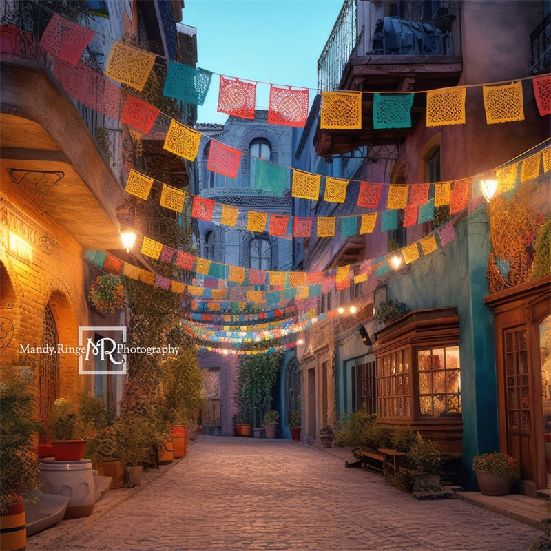 Kate Cinco de Mayo Fête Rue décorée Toile de fond conçue par Mandy Ringe - Kate Backdrop FR