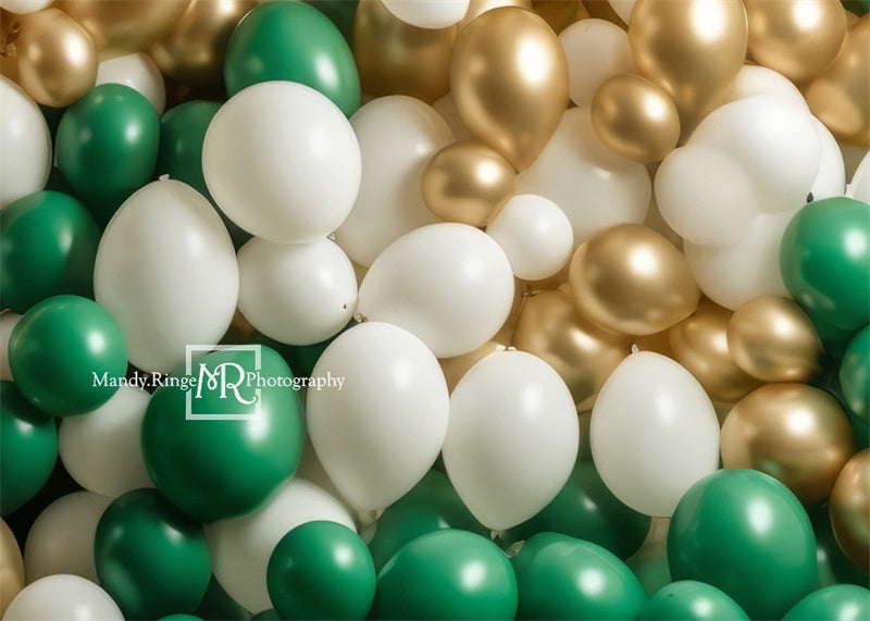 Kate Vert Doré Blanc Mur de Ballons Toile de fond conçue par Mandy Ringe - Kate Backdrop FR