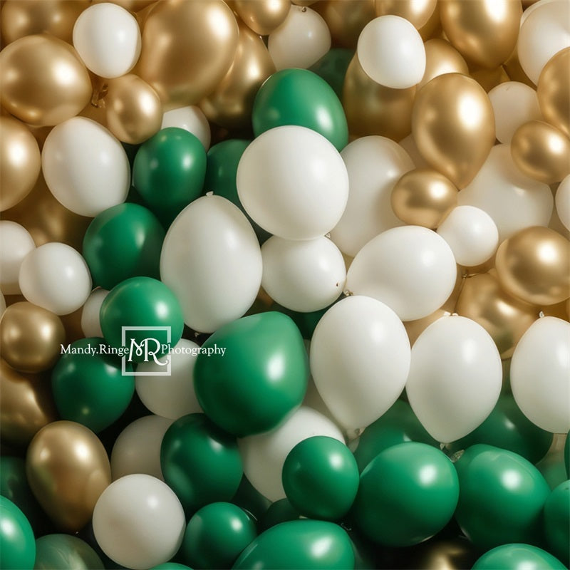 Kate Vert Doré Blanc Mur de Ballons Toile de fond conçue par Mandy Ringe - Kate Backdrop FR
