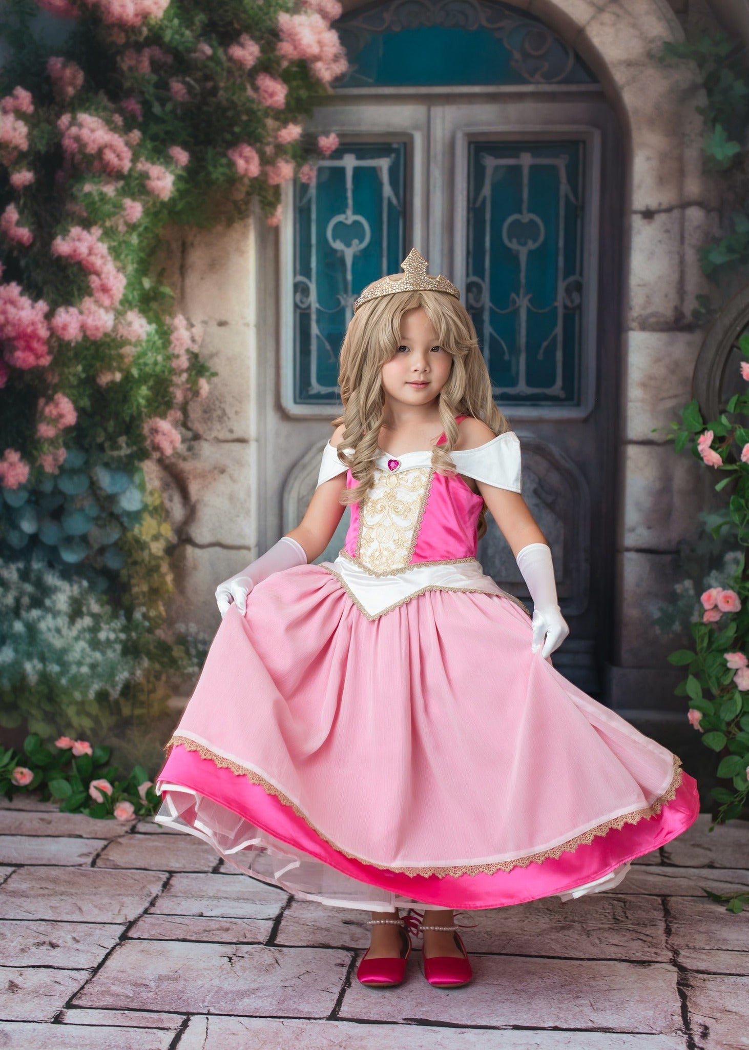 Kate Printemps Fleurs Orné Château Porte Toile de fond conçue par Mandy Ringe - Kate Backdrop FR