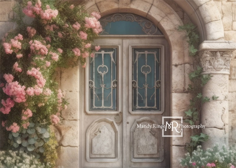 Kate Printemps Fleurs Orné Château Porte Toile de fond conçue par Mandy Ringe - Kate Backdrop FR
