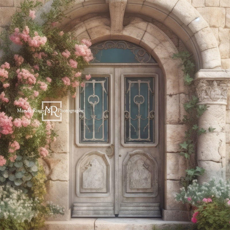 Kate Printemps Fleurs Orné Château Porte Toile de fond conçue par Mandy Ringe - Kate Backdrop FR