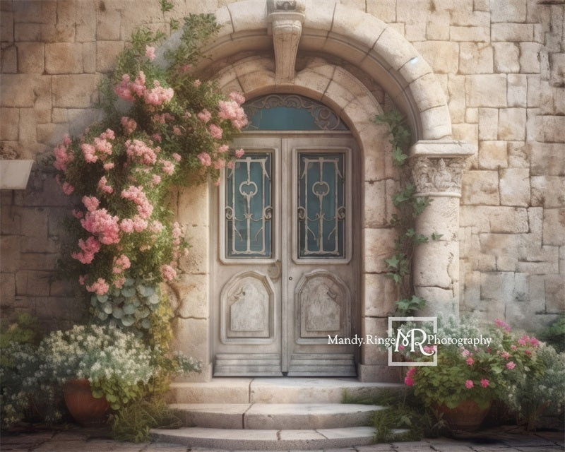 Kate Printemps Fleurs Orné Château Porte Toile de fond conçue par Mandy Ringe - Kate Backdrop FR