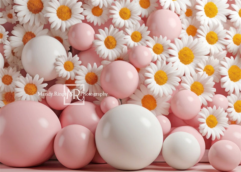 Kate Rose Blanc Ballons Marguerites Toile de fond conçue par Mandy Ringe