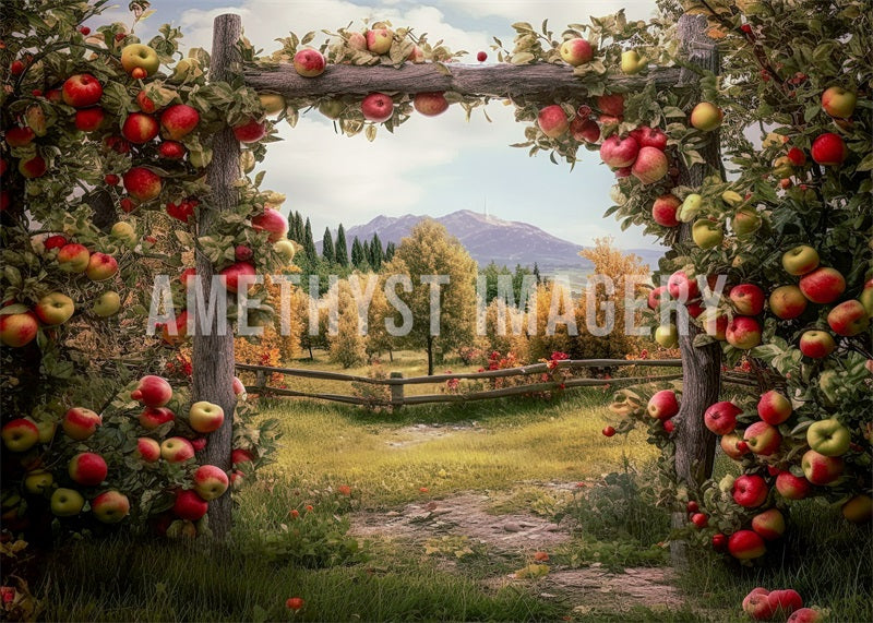 Kate Arche de pomme Arbre Montagne Toile de fond conçu par Angela Marie Photographie - Kate Backdrop FR