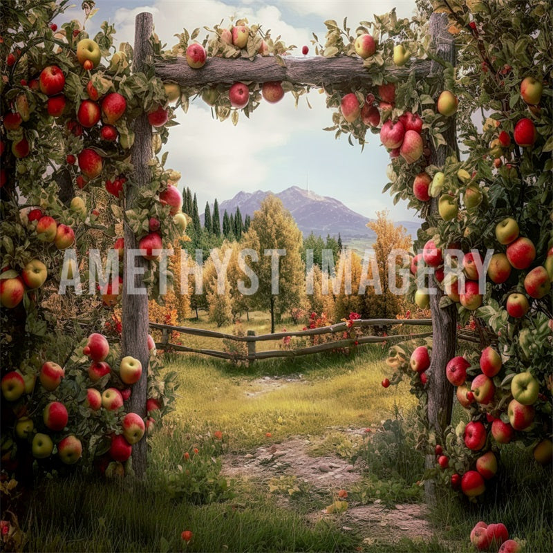 Kate Arche de pomme Arbre Montagne Toile de fond conçu par Angela Marie Photographie - Kate Backdrop FR