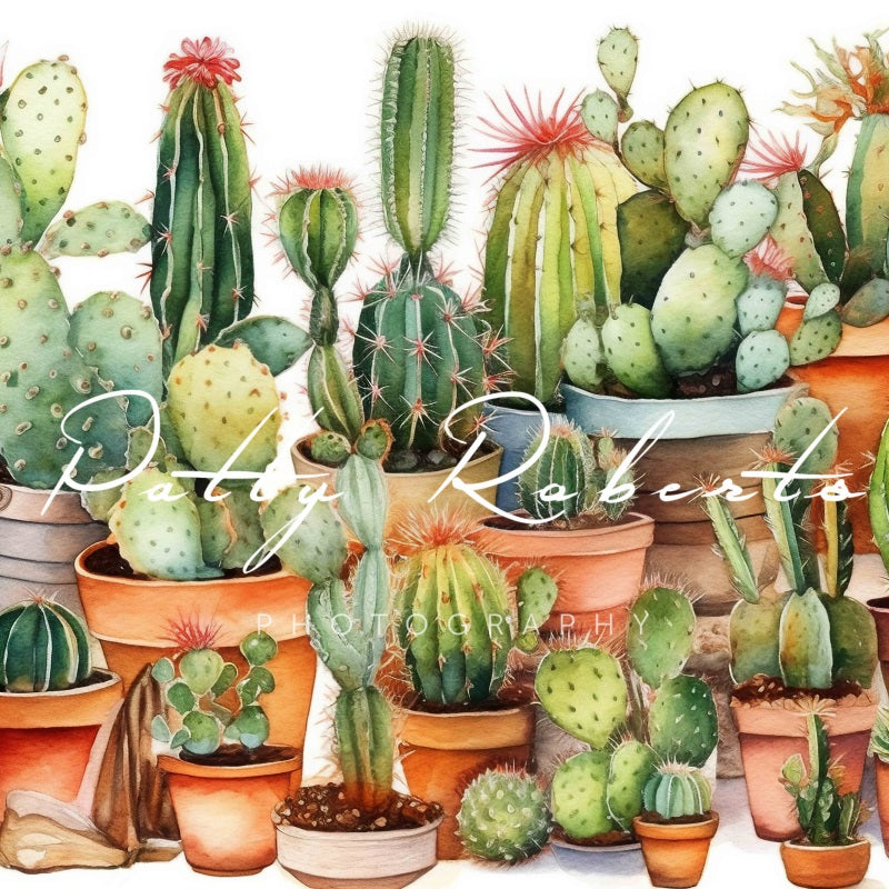 Kate Aquarelle Cactus Vert Toile de fond Conçu par Patty Robert - Kate Backdrop FR