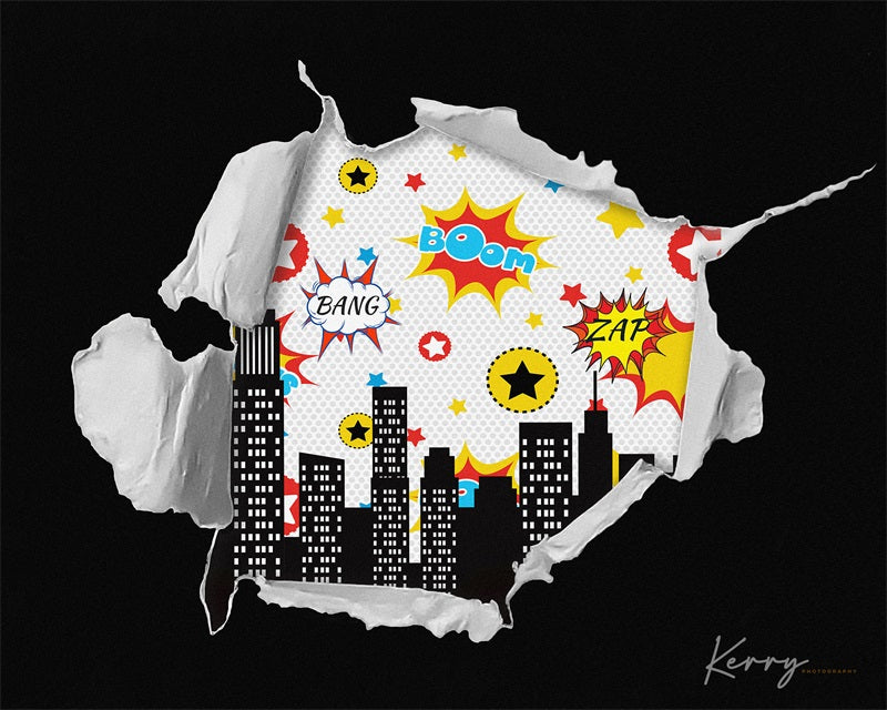 Kate Super-héros Ville Bâtiment Noir Toile de fond conçue par Kerry Anderson - Kate Backdrop FR