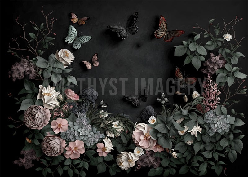 Kate Papillon Floral Noir Mur Toile de fond conçu par Angela Marie Photographie