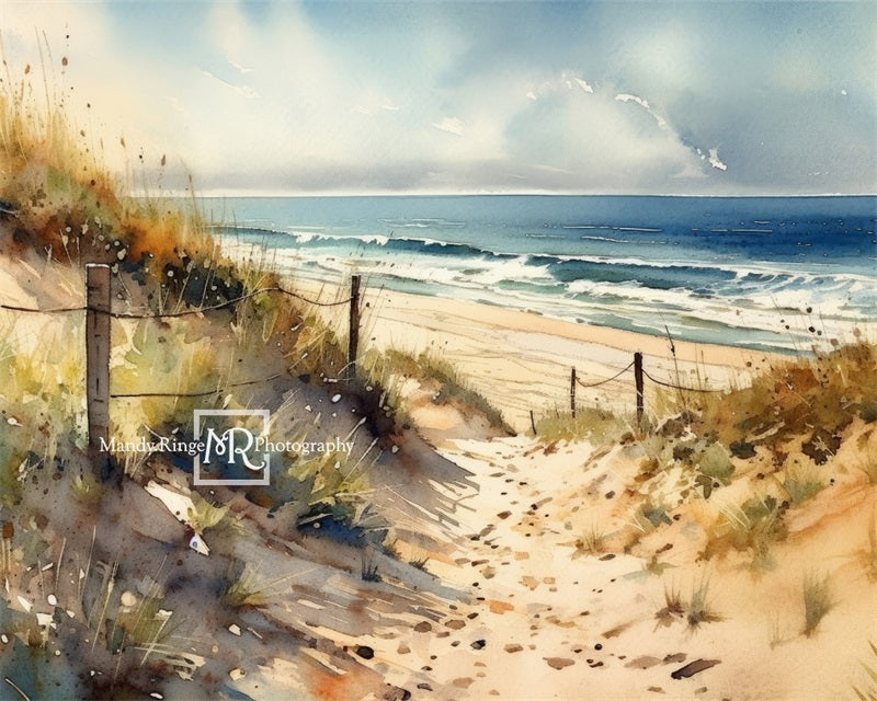 Kate Aquarelle Plage Chemin Mer Toile de fond conçue par Mandy Ringe - Kate Backdrop FR
