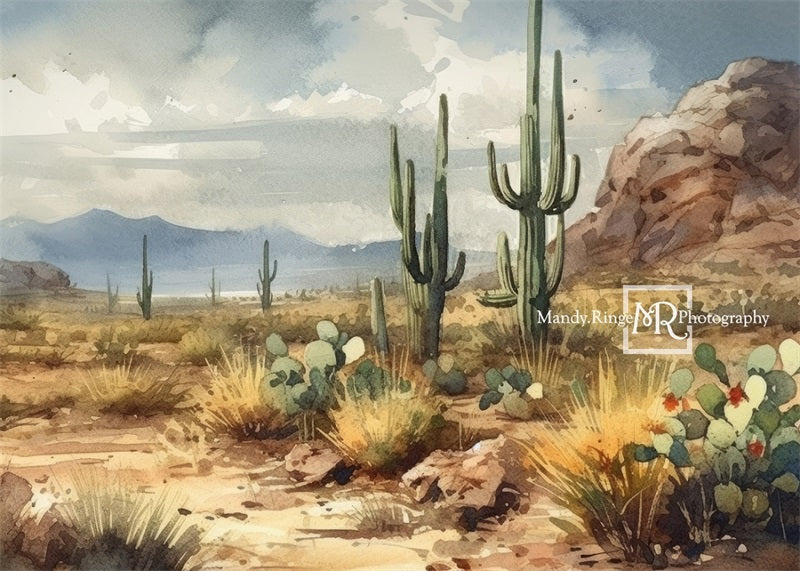 Kate Aquarelle Montagnes Cactus Toile de fond conçue par Mandy Ringe