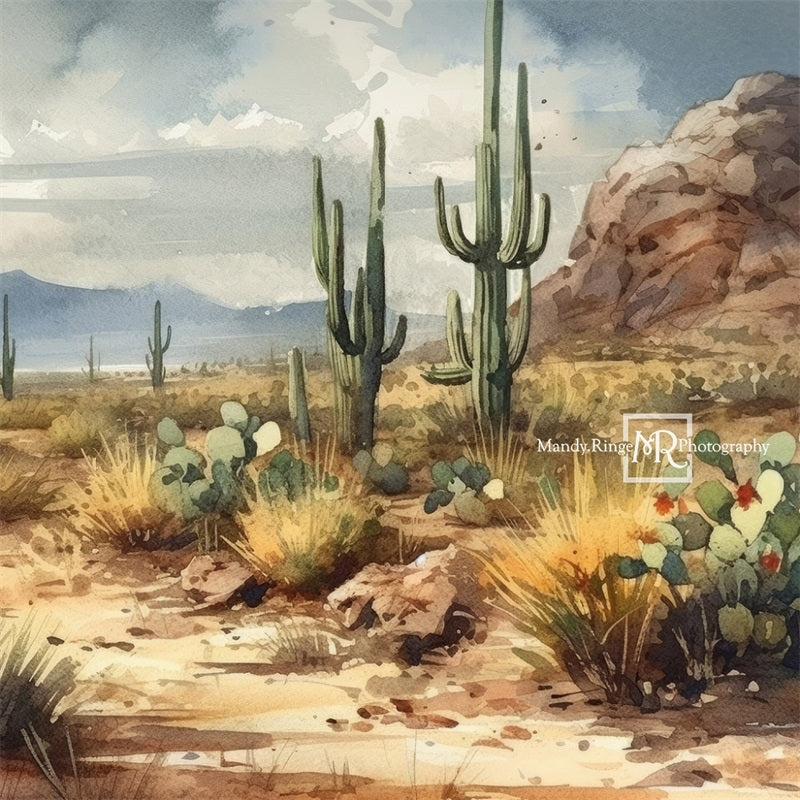 Kate Aquarelle Montagnes Cactus Toile de fond conçue par Mandy Ringe