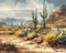 Kate Aquarelle Montagnes Cactus Toile de fond conçue par Mandy Ringe - Kate Backdrop FR
