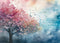 Kate Aquarelle Bleu Rose Papillons Arbres Toile de fond conçue par Mandy Ringe - Kate Backdrop FR