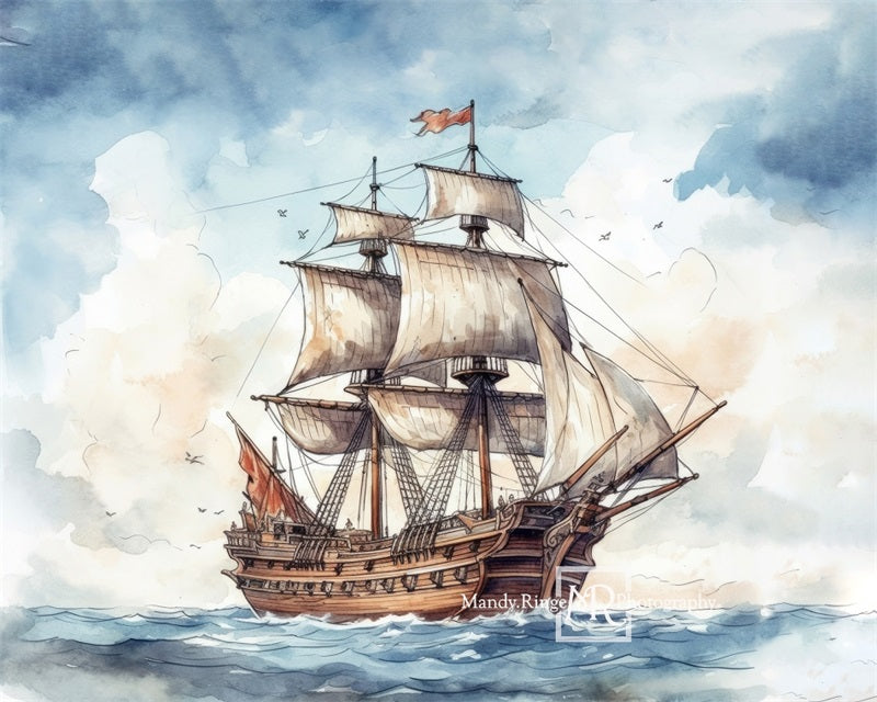Kate Aquarelle Bateau Mer Toile de fond conçue par Mandy Ringe - Kate Backdrop FR