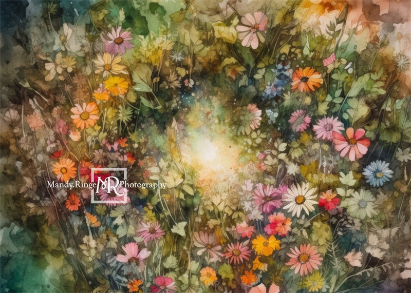 Kate Aquarelle Été Fleurs Coloré Toile de fond conçue par Mandy Ringe - Kate Backdrop FR
