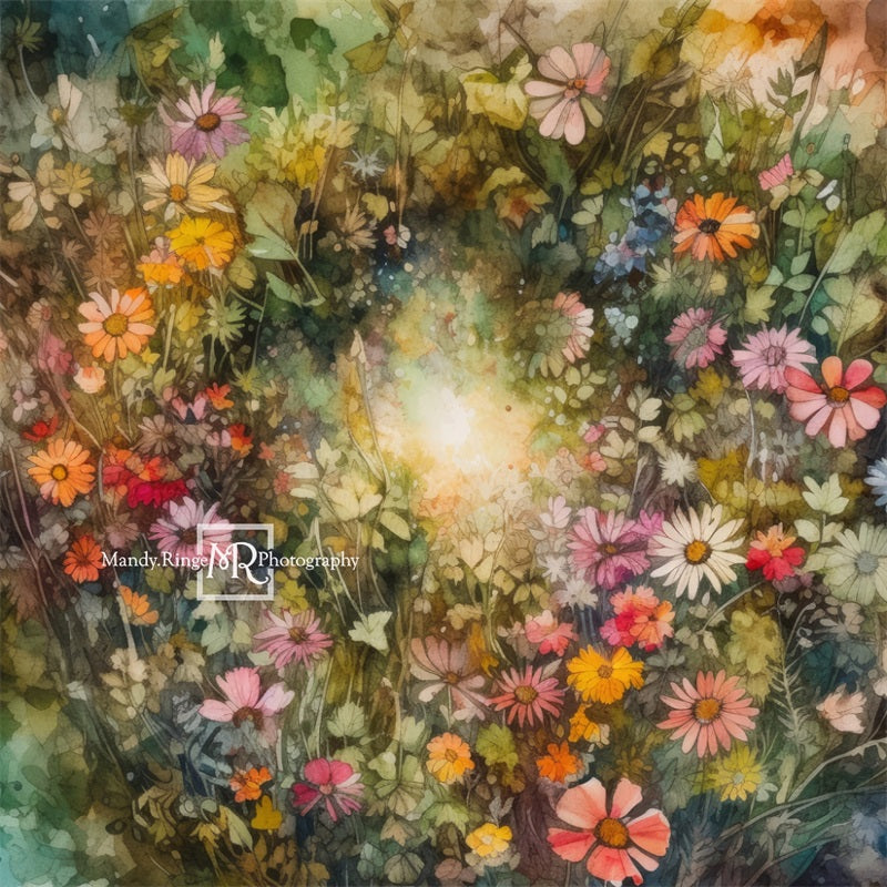 Kate Aquarelle Été Fleurs Coloré Toile de fond conçue par Mandy Ringe - Kate Backdrop FR