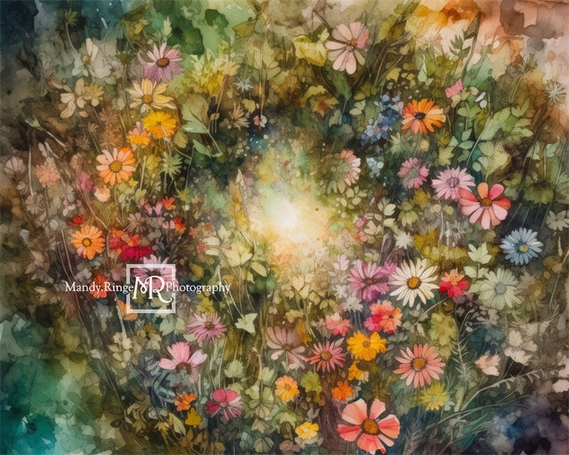 Kate Aquarelle Été Fleurs Coloré Toile de fond conçue par Mandy Ringe - Kate Backdrop FR