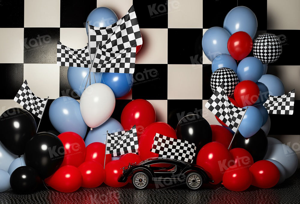 Kate Anniversaire Ballons Grille noir et blanc Toile de fond pour la photographie - Kate Backdrop FR