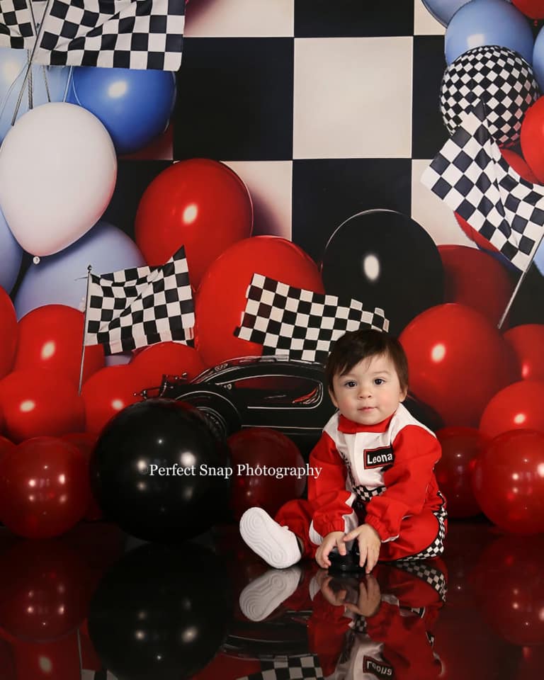 Kate Anniversaire Ballons Grille noir et blanc Toile de fond pour la photographie - Kate Backdrop FR