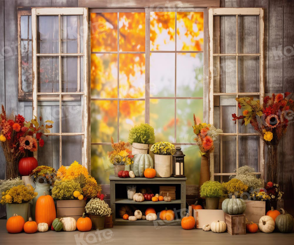 Kate Automne Citrouille Fenêtre Bois Toile de fond Conçu par Chain Photographie - Kate Backdrop FR