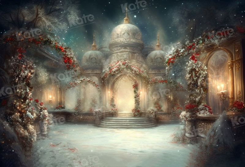Kate Hiver Noël Neige Architecture Église Toile de fond pour la photographie - Kate Backdrop FR