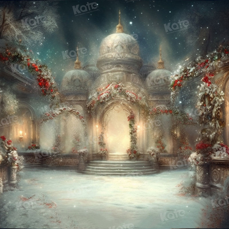 Kate Hiver Noël Neige Architecture Église Toile de fond pour la photographie - Kate Backdrop FR