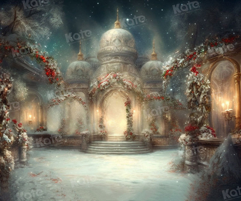 Kate Hiver Noël Neige Architecture Église Toile de fond pour la photographie - Kate Backdrop FR