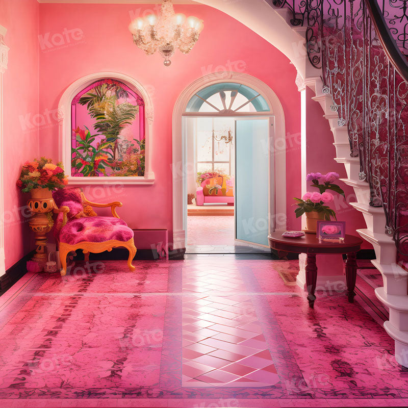 Kate Mode Poupée Rose Escalier Intérieur Toile de fond pour la photographie