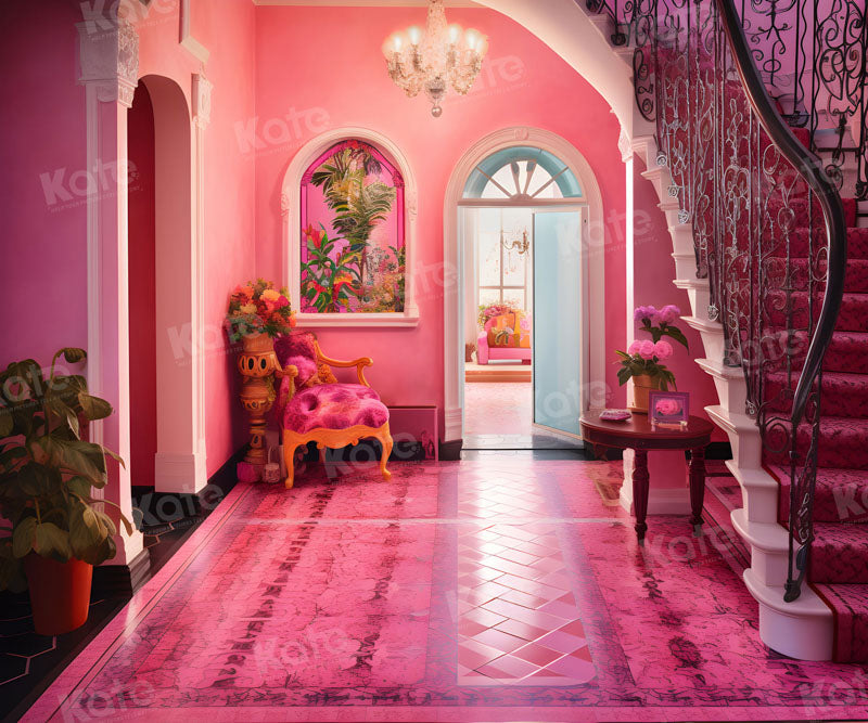 Kate Mode Poupée Rose Escalier Intérieur Toile de fond pour la photographie